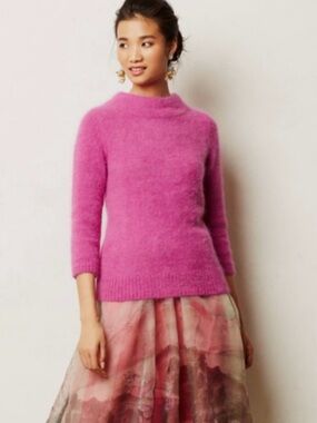 MOTH / ANTHROPOLOGIE
Bedford Mock Neck Fuzzy Angora Sweater in Violet - XS